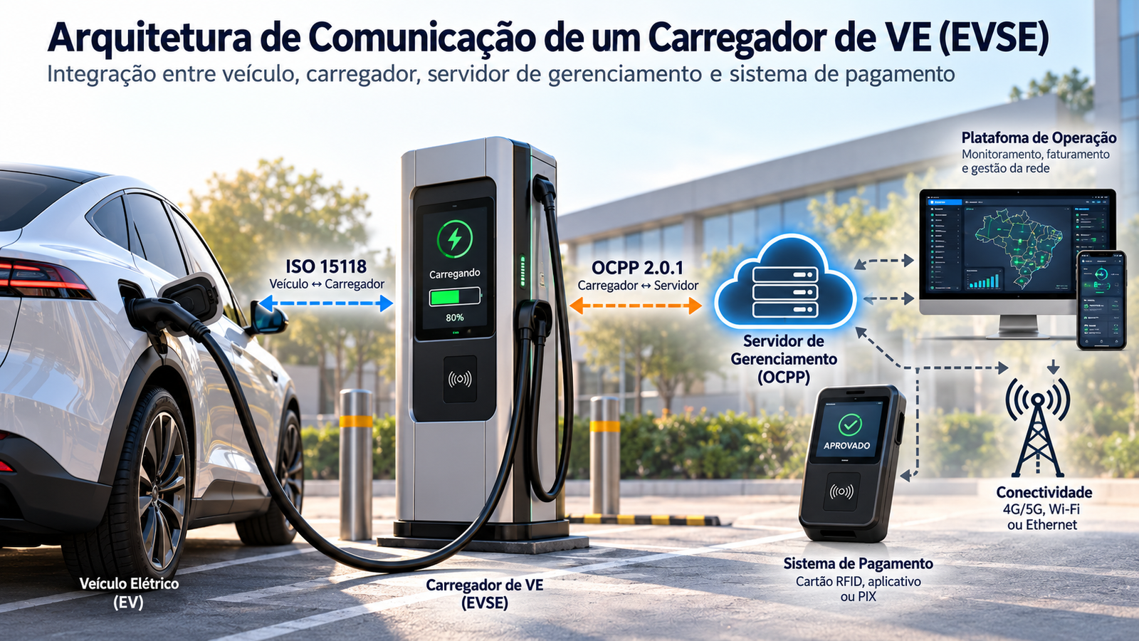 Arquitetura de comunicação EVSE com ISO 15118 e OCPP