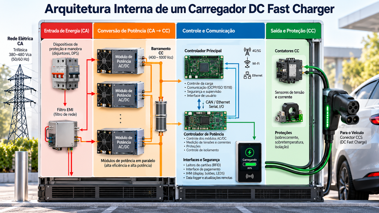 Arquitetura interna de carregador rápido DC