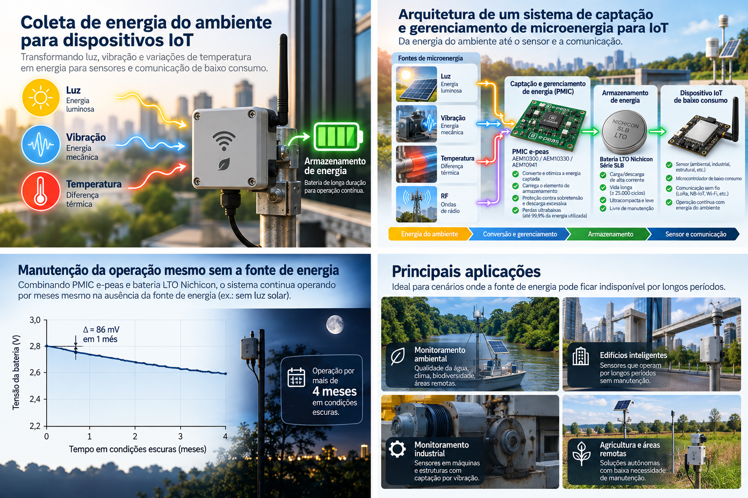 Autonomia e aplicações de sistemas IoT alimentados por microenergia