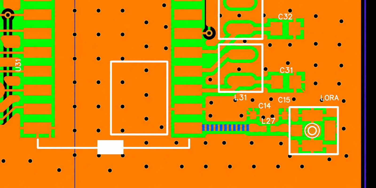 exemplo de layout LoRa e região da antena