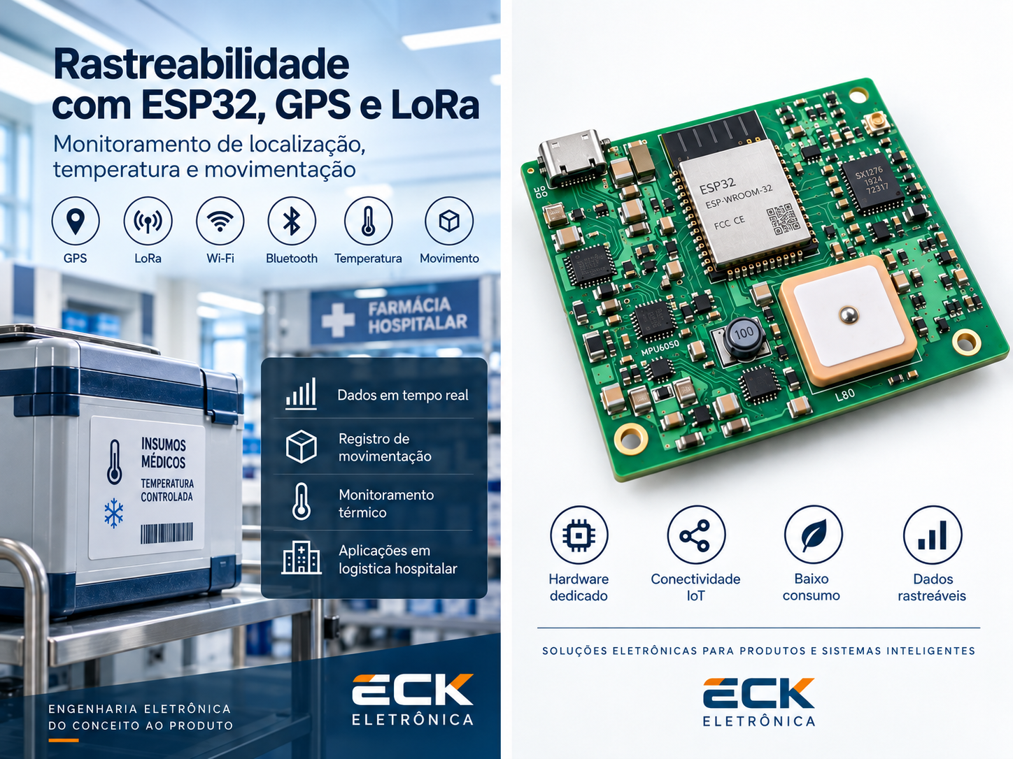 Projeto eletrônico com ESP32, GPS, LoRa e sensores para rastreabilidade