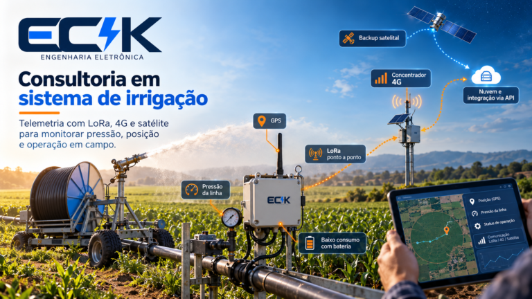 Consultoria em sistema de irrigação com telemetria LoRa, 4G e satélite